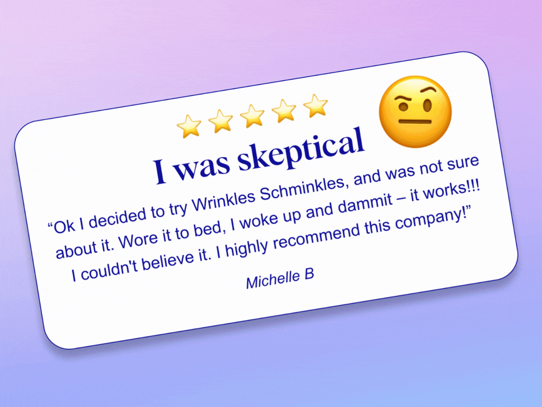 Wrinkles Schminkles blog banner featuring real customer reviews of wrinkle patches