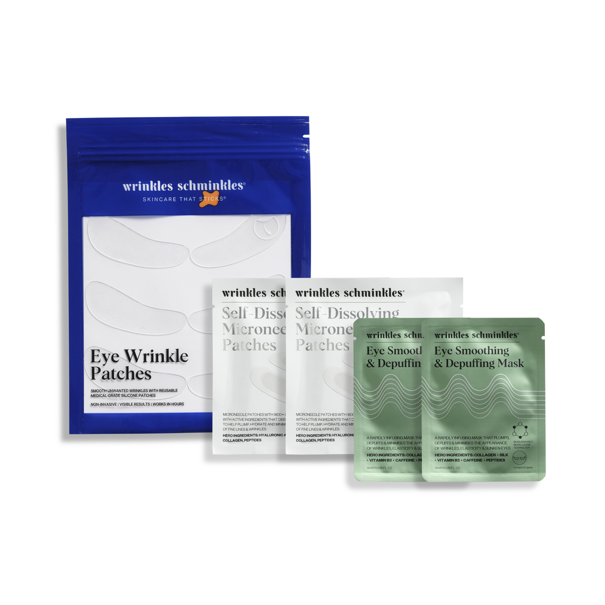 Eye patch applied to skin, a non-invasive alternative to aesthetic treatments for crow's feet and under-eye wrinkles