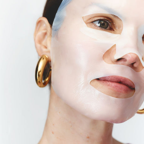 Plump & Brighten Sheet Mask Bundle applied to the face for hydration and plumping
